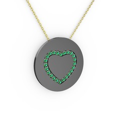 Nina Kalp Kolye - Yeşil kuvars 925 ayar siyah rodyum kaplama gümüş kolye (40 cm altın rolo zincir) #1fkb7cs