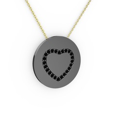 Nina Kalp Kolye - Siyah zirkon 925 ayar siyah rodyum kaplama gümüş kolye (40 cm altın rolo zincir) #1gzvkp4