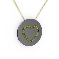 Nina Kalp Kolye - Peridot 925 ayar siyah rodyum kaplama gümüş kolye (40 cm altın rolo zincir) #1h3cilp