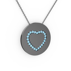 Nina Kalp Kolye - Akuamarin 925 ayar siyah rodyum kaplama gümüş kolye (40 cm gümüş rolo zincir) #1mjx1p4