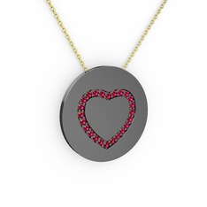 Nina Kalp Kolye - Rodolit garnet 925 ayar siyah rodyum kaplama gümüş kolye (40 cm altın rolo zincir) #1tt1jvd