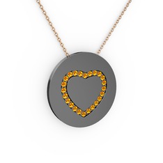 Nina Kalp Kolye - Sitrin 925 ayar siyah rodyum kaplama gümüş kolye (40 cm rose altın rolo zincir) #1wl69wl