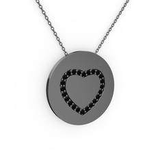 Nina Kalp Kolye - Siyah zirkon 925 ayar siyah rodyum kaplama gümüş kolye (40 cm gümüş rolo zincir) #39k1ry