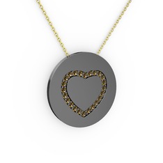Nina Kalp Kolye - Dumanlı kuvars 925 ayar siyah rodyum kaplama gümüş kolye (40 cm altın rolo zincir) #4saw1r