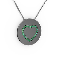 Nina Kalp Kolye - Yeşil kuvars 925 ayar siyah rodyum kaplama gümüş kolye (40 cm gümüş rolo zincir) #98re3k