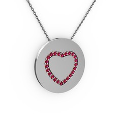 Rodolit garnet 18 ayar beyaz altın kolye (40 cm gümüş rolo zincir)