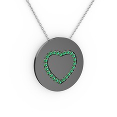 Nina Kalp Kolye - Yeşil kuvars 925 ayar siyah rodyum kaplama gümüş kolye (40 cm beyaz altın rolo zincir) #crpks4