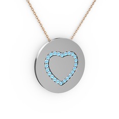 Akuamarin 925 ayar gümüş kolye (40 cm rose altın rolo zincir)