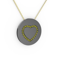 Nina Kalp Kolye - Peridot 925 ayar siyah rodyum kaplama gümüş kolye (40 cm gümüş rolo zincir) #dr2llw
