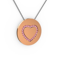 Pembe kuvars 8 ayar rose altın kolye (40 cm gümüş rolo zincir)