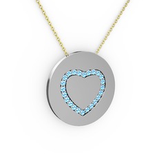 Akuamarin 8 ayar beyaz altın kolye (40 cm altın rolo zincir)