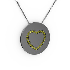 Nina Kalp Kolye - Peridot 925 ayar siyah rodyum kaplama gümüş kolye (40 cm gümüş rolo zincir) #mki77l