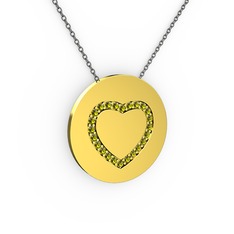 Peridot 14 ayar altın kolye (40 cm gümüş rolo zincir)
