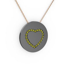Nina Kalp Kolye - Peridot 925 ayar siyah rodyum kaplama gümüş kolye (40 cm rose altın rolo zincir) #nxb3tk