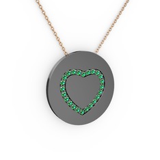 Nina Kalp Kolye - Yeşil kuvars 925 ayar siyah rodyum kaplama gümüş kolye (40 cm rose altın rolo zincir) #op3tgi