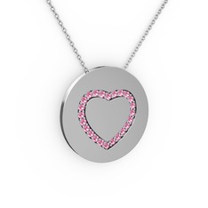 Nina Kalp Kolye - Pembe kuvars 18 ayar beyaz altın kolye (40 cm gümüş rolo zincir) #p132un