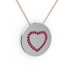 Rodolit garnet 18 ayar beyaz altın kolye (40 cm rose altın rolo zincir)