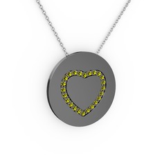 Nina Kalp Kolye - Peridot 925 ayar siyah rodyum kaplama gümüş kolye (40 cm beyaz altın rolo zincir) #yfw5lh