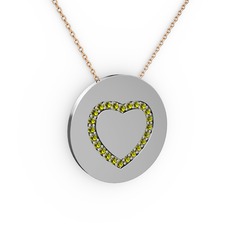 Peridot 925 ayar gümüş kolye (40 cm rose altın rolo zincir)