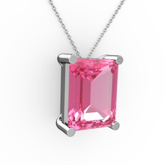 Meira Tektaş Dikdörtgen Kolye - Pembe kuvars 925 ayar gümüş kolye (40 cm beyaz altın rolo zincir) #102xjnq