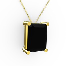 Meira Tektaş Dikdörtgen Kolye - Siyah zirkon 14 ayar altın kolye (40 cm altın rolo zincir) #11qbv69