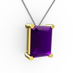 Meira Tektaş Dikdörtgen Kolye - Ametist 18 ayar altın kolye (40 cm gümüş rolo zincir) #127rf6g