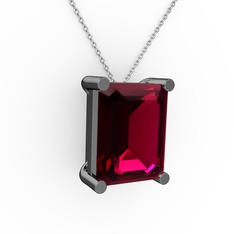 Meira Tektaş Dikdörtgen Kolye - Rodolit garnet 925 ayar siyah rodyum kaplama gümüş kolye (40 cm gümüş rolo zincir) #13hexpk