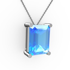 Meira Tektaş Dikdörtgen Kolye - Akuamarin 18 ayar beyaz altın kolye (40 cm gümüş rolo zincir) #14oke7n