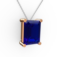 Lab safir 18 ayar rose altın kolye (40 cm gümüş rolo zincir)