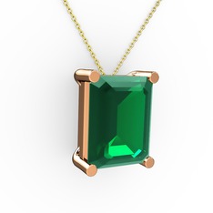 Meira Tektaş Dikdörtgen Kolye - Yeşil kuvars 18 ayar rose altın kolye (40 cm altın rolo zincir) #15wrw54