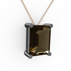 Meira Tektaş Dikdörtgen Kolye - Dumanlı kuvars 925 ayar siyah rodyum kaplama gümüş kolye (40 cm rose altın rolo zincir) #16bfn71