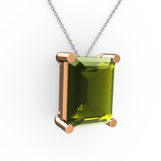Peridot 18 ayar rose altın kolye (40 cm beyaz altın rolo zincir)