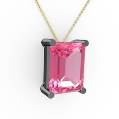 Meira Tektaş Dikdörtgen Kolye - Pembe kuvars 925 ayar siyah rodyum kaplama gümüş kolye (40 cm gümüş rolo zincir) #187jz33