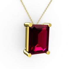 Meira Tektaş Dikdörtgen Kolye - Rodolit garnet 18 ayar altın kolye (40 cm altın rolo zincir) #1b6ljqt