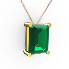 Meira Tektaş Dikdörtgen Kolye - Yeşil kuvars 18 ayar altın kolye (40 cm rose altın rolo zincir) #1c50pu4