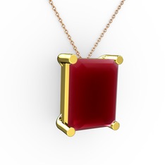 Meira Tektaş Dikdörtgen Kolye - Kök yakut 8 ayar altın kolye (40 cm rose altın rolo zincir) #1c8kg86
