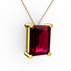 Meira Tektaş Dikdörtgen Kolye - Rodolit garnet 18 ayar altın kolye (40 cm rose altın rolo zincir) #1cqxvgb