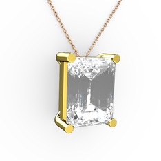Meira Tektaş Dikdörtgen Kolye - Beyaz zirkon 925 ayar altın kaplama gümüş kolye (40 cm rose altın rolo zincir) #1d0ztui