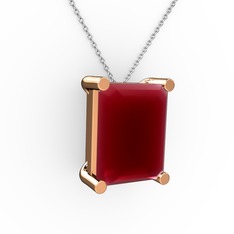 Meira Tektaş Dikdörtgen Kolye - Kök yakut 925 ayar rose altın kaplama gümüş kolye (40 cm beyaz altın rolo zincir) #1d1tbe