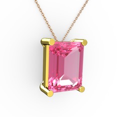 Meira Tektaş Dikdörtgen Kolye - Pembe kuvars 18 ayar altın kolye (40 cm rose altın rolo zincir) #1e1vurx