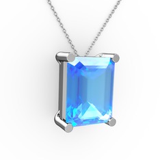 Akuamarin 925 ayar gümüş kolye (40 cm beyaz altın rolo zincir)