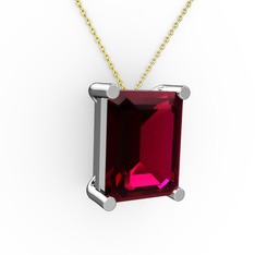 Meira Tektaş Dikdörtgen Kolye - Rodolit garnet 18 ayar beyaz altın kolye (40 cm altın rolo zincir) #1eqqjmi