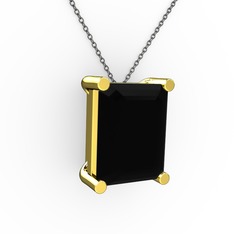Meira Tektaş Dikdörtgen Kolye - Siyah zirkon 8 ayar altın kolye (40 cm gümüş rolo zincir) #1esl8v4