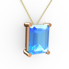 Akuamarin 18 ayar rose altın kolye (40 cm altın rolo zincir)