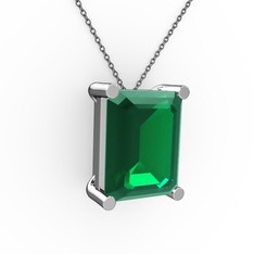 Yeşil kuvars 18 ayar beyaz altın kolye (40 cm gümüş rolo zincir)