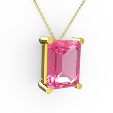 Meira Tektaş Dikdörtgen Kolye - Pembe kuvars 18 ayar altın kolye (40 cm altın rolo zincir) #1gajsbv