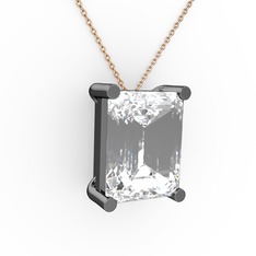 Meira Tektaş Dikdörtgen Kolye - Swarovski 925 ayar siyah rodyum kaplama gümüş kolye (40 cm rose altın rolo zincir) #1gkfuu4