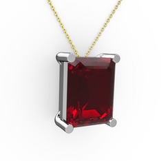 Meira Tektaş Dikdörtgen Kolye - Garnet 14 ayar beyaz altın kolye (40 cm altın rolo zincir) #1h9w6g2