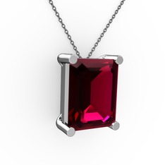 Meira Tektaş Dikdörtgen Kolye - Rodolit garnet 8 ayar beyaz altın kolye (40 cm gümüş rolo zincir) #1hv1pg6