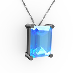 Akuamarin 925 ayar siyah rodyum kaplama gümüş kolye (40 cm gümüş rolo zincir)